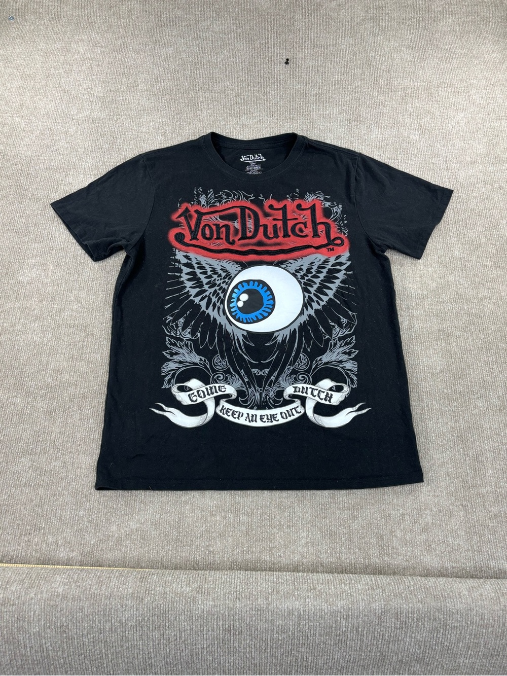 Von Dutch T Shirt "Keep An Eye Out" Print With Embroidery Men Sz Medium